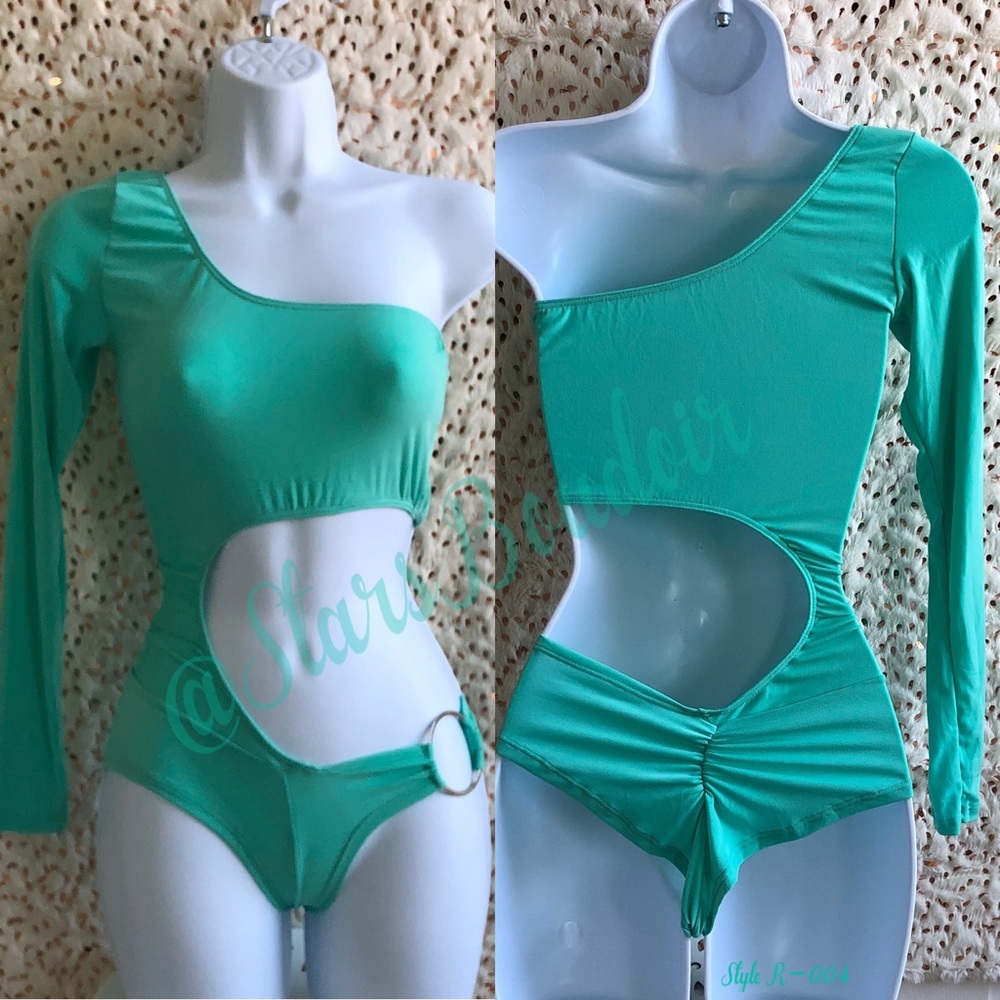 New Dance Wear One Long Sleeve💚 Mint Green💚 Romper w/Side Cut Out